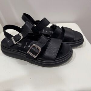 Remonte Black Leather Sandals with Silver Accents